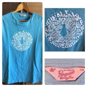 Original Penguin tee shirt graphic design preppy blue white short sleeve size L